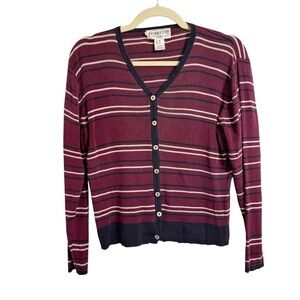 Pendleton 100% Silk Striped Cardigan Medium Maroon Navy Button Down